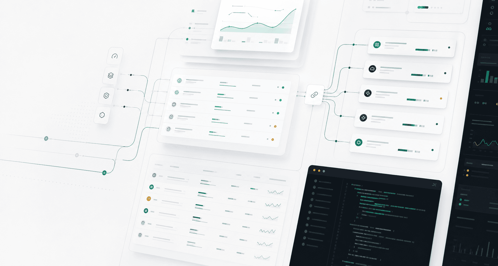 Visual control room Clovflapy dengan ledger, wallet, dan API traffic